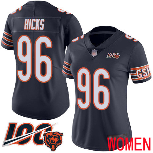 Chicago Bears Limited Navy Blue Women Akiem Hicks Home Jersey NFL Football #96 100th Season->women nfl jersey->Women Jersey